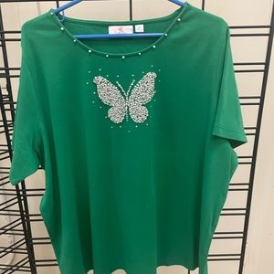 Quacker Factory green 2x short sleeve top